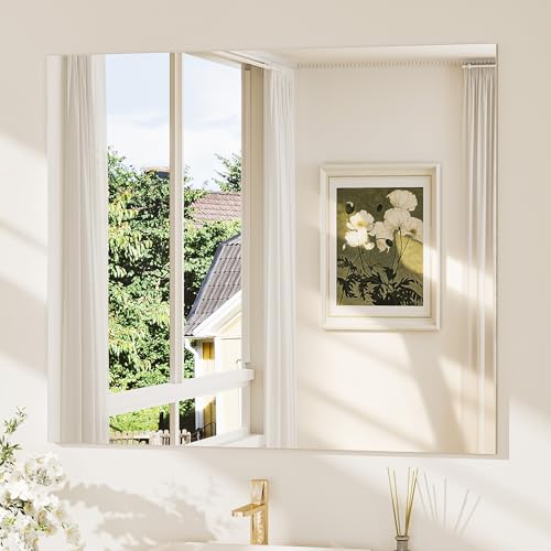 42x36 Frameless Bathroom Mirror, Vanity Bathroom Mirror for Wall Shatterproof Modern Rectangle Mirrors for Bedroom, Living Room, Entryway, Home Gym, Entryway - size: 36"L x 42"W, style: Frameless