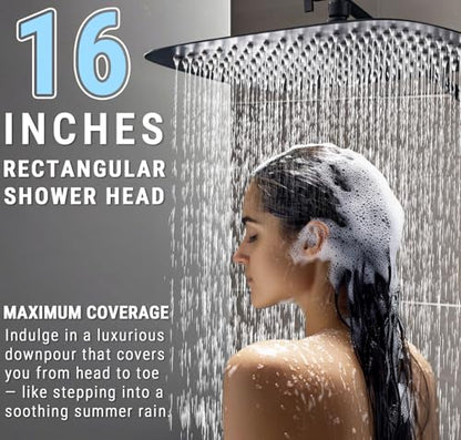 G-Promise 16 Inch All Metal Rain Shower Head with Handheld (Matte Black) | Suits Every Height, Pause Mode Diverter, Massage Mode Handheld, Full Body Coverage, Easy to Install, Modern Bath Upgrade - color: Matte Black, size: 16 Inch