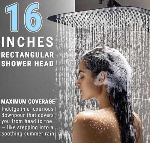 G-Promise 16 Inch All Metal Rain Shower Head with Handheld (Matte Black) | Suits Every Height, Pause Mode Diverter, Massage Mode Handheld, Full Body Coverage, Easy to Install, Modern Bath Upgrade - color: Matte Black, size: 16 Inch