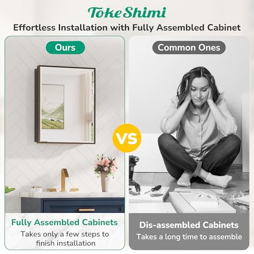 TokeShimi 24 x 30 Recessed Medicine Cabinet, Oil Rubbed Bronze Bathroom Medicine Cabinet with Mirror, Stepless Adjustable Shelves, Beveled Aluminum Frame, DTC Hinge - color: Oil Rubbed Bronze, size: 24x30 IN