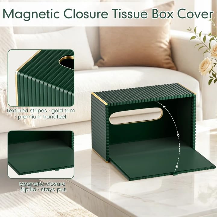 Bathroom Trash Can with Lid and Tissue Box Cover Set 13 L/ 3.5 Gallon Dark Green Trash Can with Pop-Up Lid Small Garbage Can for Bathroom Bedroom Office Kitchen - color: Dark Green & Gold