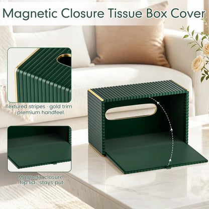 Bathroom Trash Can with Lid and Tissue Box Cover Set 13 L/ 3.5 Gallon Dark Green Trash Can with Pop-Up Lid Small Garbage Can for Bathroom Bedroom Office Kitchen - color: Dark Green & Gold