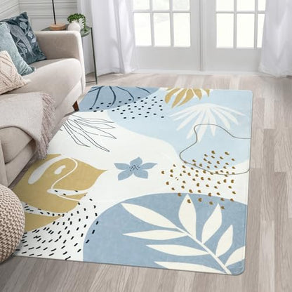 Lahome Boho Washable Blue Rug - 3x5 Small Non-Slip Low-Profile Carpets for Living Room, Bedroom, Entryway, Laundry Room, Kitchen, Office - color: Blue, size: 3' x 5'
