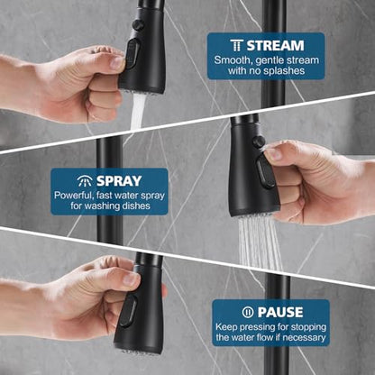 Kitchen Faucet Head Replacement 2 Modes with 12 Adapters, Pull Down Spray Head for Kitchen Faucet, Kitchen Sink Sprayer Replacement Compatible with Moen, American Standard, Kohler Faucets - color: Matte Black-1