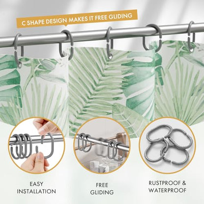 Grey Shower Curtain Hooks Rings, 24 Pcs Plastic Shower Curtain Rings, Plastic Shower Curtain Hooks for Bathroom Shower Rod, Grey Shower Hooks for Bathroom - color: Grey