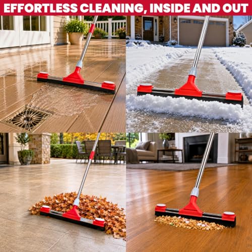 Floor Squeegee Scrubber with Extendable 62" Long Handle | 17.3" EVA Foam Blade, Reinforced Steel Frame for Garage, Concrete, Tile, Patio, Pool, Shower & Uneven Surface Cleaning