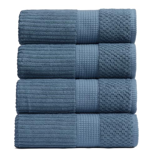 100% Cotton Bath Towel Set | 4-Pack | Textured | Oceanview | Absorbent & Quick-Dry Bathroom Towels | Textured and Durable Cotton Towels for Bathroom | OEKO-TEX | Krista Collection - color: Oceanview, size: Bath Towel (4 Pack)