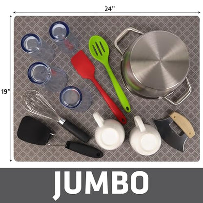 Drymate Jumbo XL Dish Drying Mat (19”x24”), Low-Profile, Super Absorbent, Quick Dry Fabric, Waterproof & Slip-Resistant, for Kitchen Counter, Trimmable, Easy to Clean (USA Made)(Taupe) - size: 19" x 24"