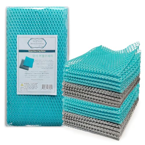 Dish Washing Net Scrubber/Innovative Mesh Cloth, Quick Dry - No More Sponges with Smell / 11.5 by 11.5 inches/Advanced Raw Material-Polypropylene 100% (Mint10 Gray10) - color: Mint10 Gray10