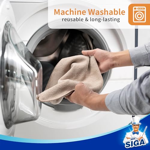 MR.SIGA Microfiber Cleaning Cloths, Streak Free Microfiber Towels, 12 Pack | All-purpose microfiber cloths, ultra absorbent, reusable household cleaning towels, Wheat, 32 x 32 cm(12.6 x 12.6 inch) - color: Wheat