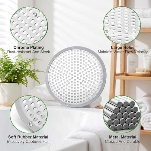 Flat Shower Drain Hair Catcher 4.71" Round Hair Strainer for Shower Drain | Shower Drain Cover Hair Catcher Stainless Steel Universal Filter Hairs Trap Stopper For Drains Showers Room Bathroom