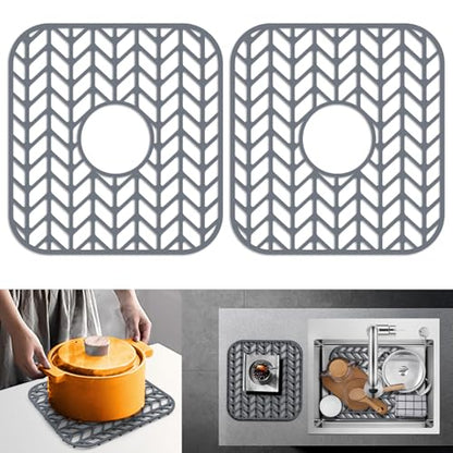 Sink Protectors for Kitchen Sink 12"x11"Silicone Sink mat 2pcs | Various sizes and styles,Protector for sinks and dish,Withstand to 500F,Food-grade silicone ,raised feet,Dishwasher Washing - size: 12"x11" x2 Center