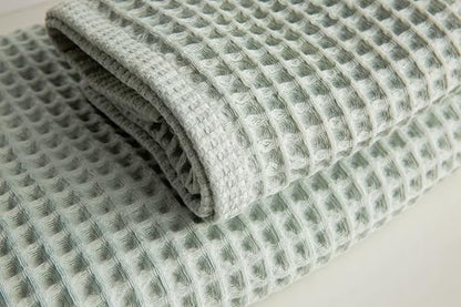 Waffle Cotton Bath Towels-100% Turkish Cotton, Quick Dry, Ultra Soft, Premium Absorbent, Weave Design, Fast Drying-2 Pieces Bath Towel Set (1 Large Bath Towel and 1 Hand Towel) (Sage) - color: Sage