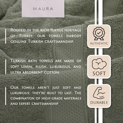 MAURA Sage Extra Large Turkish Cotton Luxury Bath Towels Set of 4. Ultra-Soft, Thick & Plush Towels for Bathroom - Sage Green - color: Sage Green, size: Bath Towel (4-Pack)