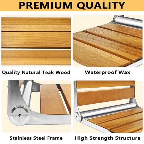 Folding Shower Seat Wall Mounted, 17.5''x13''x11'' Foldable Shower Bench,Fold Down Shower Seat,Folding Shower Seat Bench, Oak