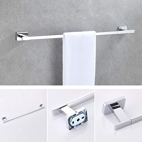 4 Piece Bathroom Hardware Accessories Set,Chrome Stainless Steel Towel Bar Sets Wall Mounted - Includes 18" Towel Bar, Square Towel Ring, Toilet Paper Holder, Robe Towel Hook - color: Chrome, size: 18 inches