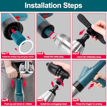 Vertdens Toilet Plunger，Toilet Plunger Air Drain Blaster, High Pressure Drain Plumb Plunger Gun,High Pressure Air Drain Blaster Gun with Real-Time Barometer,Stainless Steel Air Plungers