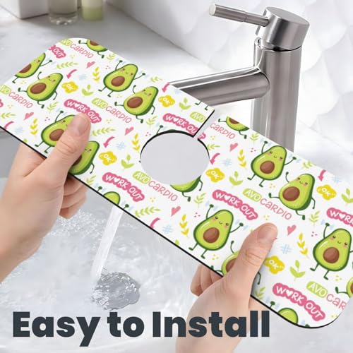 Cute Green Avocado Avocados Kawaii Kitchen Sink Splash Guard Faucet Mat Super Absorbent Fast Drying Mat Sink Gadgets-Fast Drying Pad Sink Mat For Kitchen Bathroom (15" X 5.5" ) - color: Avocado