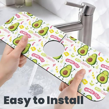 Cute Green Avocado Avocados Kawaii Kitchen Sink Splash Guard Faucet Mat Super Absorbent Fast Drying Mat Sink Gadgets-Fast Drying Pad Sink Mat For Kitchen Bathroom (15" X 5.5" ) - color: Avocado