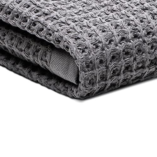SUTERA Quick Dry Bath Towel, 100% Pima Cotton, Silverthread Waffle, Grey | No musty smell between washes; silver ion threads woven in; 60x30 in oversized bath sheet; gym, travel, guest bath - color: Grey, style: Bath Towel