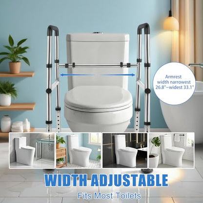 Toilet Safety Rails, Adjustable Toilet Safety Frame & Rails, Toilet Safety Rail for Elderly Adults