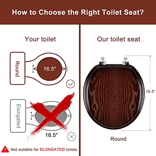Angel Shield Durable Wood Veneer Natural Toilet Seat Metal Hinged Easy Clean Anti-scratch American Standard(Round,Dark Walnut) - color: Dark Walnut, size: Round-16.5”