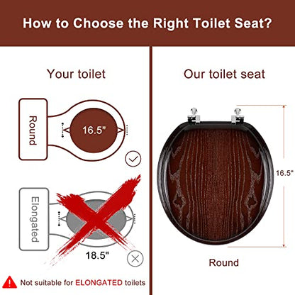 Angel Shield Durable Wood Veneer Natural Toilet Seat Metal Hinged Easy Clean Anti-scratch American Standard(Round,Dark Walnut) - color: Dark Walnut, size: Round-16.5”