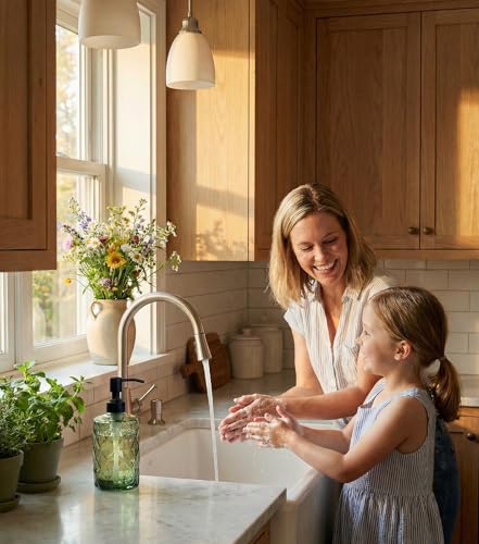JASAI Forest Green Glass Soap Dispenser with Black Rustproof Pump | Refillable Small Soap Dispenser for Kitchen and Bathroom. - color: Forest Green