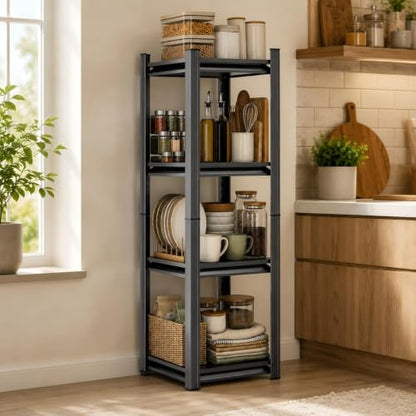 4-Tier Kitchen Storage Shelves, Adjustable Metal Shelving Unit, 2000LBS | Heavy Duty Kitchens Standing Shelf, Baker Rack, Adjustable Pantry Shelves, 15.8"W x 11.8" D x 53.4" H, Black - size: 16"W*53"H*12"D-4 TIER