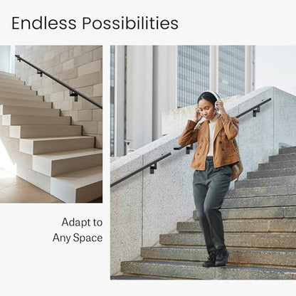 Modern Aluminum Handrail Complete DIY Kit – Matte Black with Adjustable Wall Mount Brackets Included (3' Length) - size: 3' length