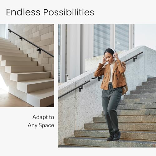 Modern Aluminum Handrail Complete DIY Kit – Matte Black with Adjustable Wall Mount Brackets Included (5' Length) - size: 5' length