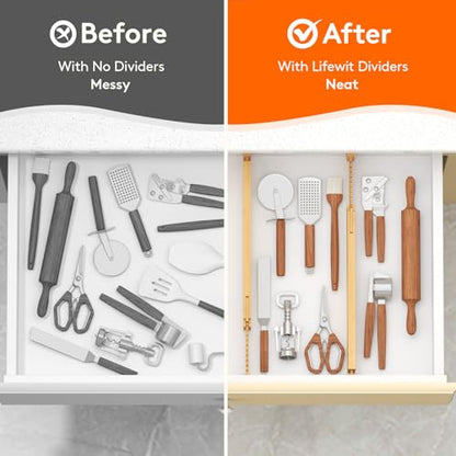 Lifewit 2.36" Kitchen Drawer Dividers, Adjustable Bamboo Drawer Organizers | 5 Pack 14.2"-22" Expandable Drawer Separator for Clothes, Utensils, Dresser, Cabinet, Closet, Nursery Organization & Storage