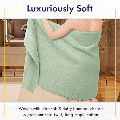 Alusa Home Ultra Soft & Plush Viscose from Bamboo Bath Sheets - 700 GSM Pack of 2 - Extra Large 70x35 in - Super Absorbent & Quick Drying (Eucalyptus Green) - color: Eucalyptus, size: 2pc Bath Sheets
