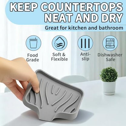 2 Pack Silicone Soap Dish with Drain, Self Draining Bar Soap Holder for Shower, Silicone Dish Soap Tray, Bathroom and Kitchen Sink Organizer, Grey - color: Grey