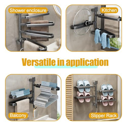 Bath Double Towel Bars, Portable Arms Swivel Towel Rack Wall Mounted Towel Holder for Bathroom Kitchen - color: Elegant Black - Four-pole