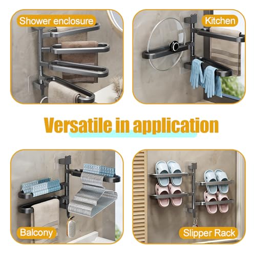 Bath Double Towel Bars, Portable Arms Swivel Towel Rack Wall Mounted Towel Holder for Bathroom Kitchen - color: Elegant Black - Three-bar