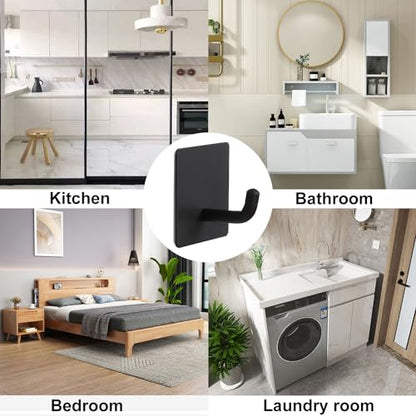 Bath Towel Hooks - 6 Pack Strong Self Adhesive Coat/Clothes Hooks, No Drilling Sticky Hooks, Heavy Duty 304 Stainless Steel Shower Wall Hook for Bathroom Kitchen Bedroom(Matte Black) - color: Matte Black-6