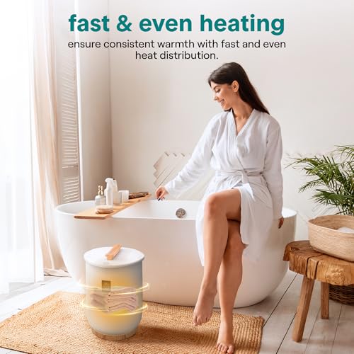 SereneLife Digital Display Bucket Towel Warmers, White Large Towel Warmer for Spa and Bathroom, Luxury Towel Heater Gifts for Him & Her, Auto Shut-Off, Fits 2 large, Blankets, Bathrobes - color: Oak Grain