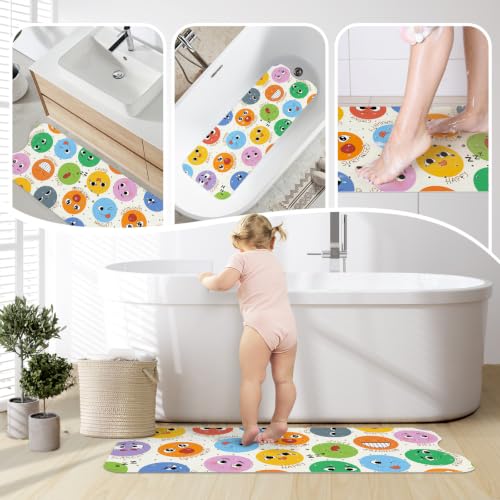 SHUCHING Baby Bath Mat for Tub Non Slip-40x16 Inch | Bathtub Mat for Kids & Toddler Mold Free, Long Shower Mat for Inside Shower with Suction Cup, Machine Washable - color: Emoji