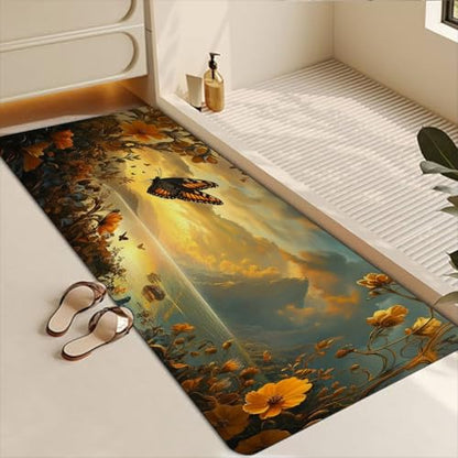 Bathroom Runner Mat Rugs Long,Flowers and Butterflies creative pattern Diatomite Stone Bath Mat Large Absorbent Diatomaceous Earth Mat Non Slip Fast Dry Shower Mat Bathroom Rugs Floor Mat 16x42in - color: Design06