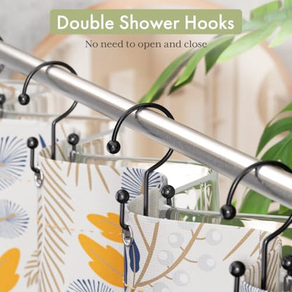 Shower Curtain Hooks Black Double Shower Curtain Hooks, Shower Curtain Rings Sturdy Stainless Steel Shower Hooks for Bathroom Shower Curtain Rod, 12Pcs Shower Curtain Hangers - color: Black, style: Double Hooks-2
