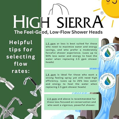 High Sierra® - Solid Lead-Free Metal 4-Way Combo CLASSIC™ Fixed and Handheld Shower Head with Hose. Run Separately or Both at Full Flow - 1.5 GPM per Shower Head - Chrome Finish - color: Chrome, size: 1.5 GPM