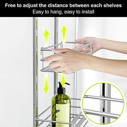 Orimade Over the Door Shower Caddy Adjustable 5 Tier Silver Grey,Bathroom Hanging Organizer Shelf Rustproof with 4 Hooks,Shower Basket with Soap Holder and Suction Cup - color: Silver Grey-5T