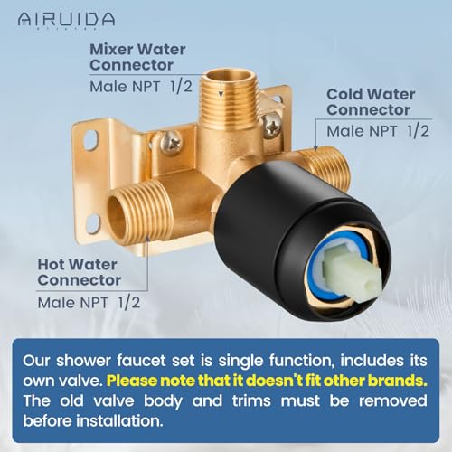 Airuida Shower Faucet Set,6 Inch Shower Valve Kit,Matte Black | Male Threads,Rough-in Valve Shower Trim Kit,Single Handle Control Shower Set - color: Matte Black, size: 6 Inch