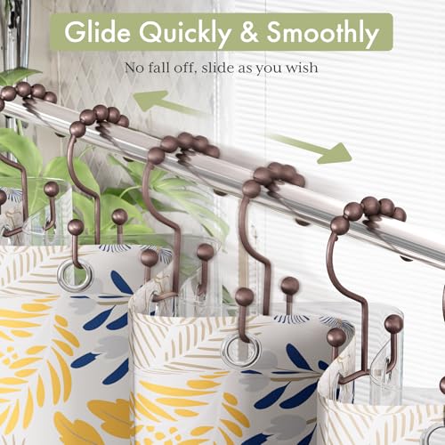 Shower Curtain Rings, Stainless Steel Shower Curtain Hooks Rings, 12 Pcs Double Glide Shower Rings for Bathroom Shower Curtain Rods Dual Rust-Resistant Shower Hooks, Bronze - color: Bronze, style: Double Hooks