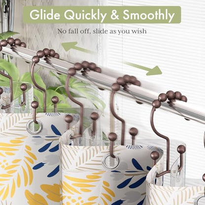 Shower Curtain Rings, Stainless Steel Shower Curtain Hooks Rings, 12 Pcs Double Glide Shower Rings for Bathroom Shower Curtain Rods Dual Rust-Resistant Shower Hooks, Bronze - color: Bronze, style: Double Hooks