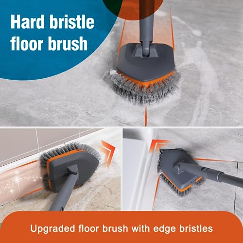 CLEANHOME Tub Tile Scrubber Brush for Cleaning Shower Tile Floor,Bathtub | 3 Different Function Cleaning Pads,56" Extendable Long Handle,No Scratch - color: Orange