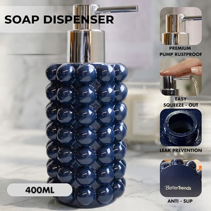 Better Trends 2-Piece Bathroom Accessory Set 400mL Refillable Soap Dispenser with Rustproof Pump 2-Slot Toothbrush for Vanity, Sink & Countertop Organization Navy Nova Collection - color: Navy