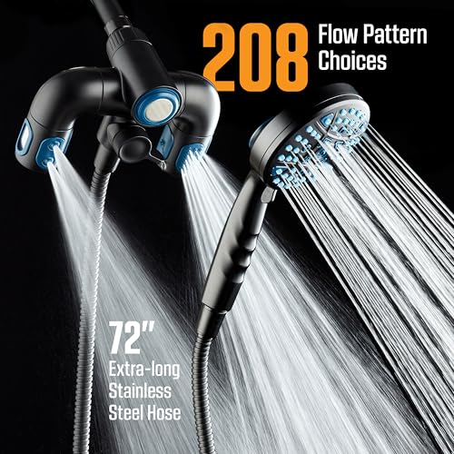 AquaCare Polaris 208-mode High Pressure Shower Head Combo with Hydro Arms | Luxury 3-way 14-zone System with 370 Stay-clean Power Jets, Handheld Magnetic Docking & 6 ft. Stainless Steel Hose / Black - color: Matte Black