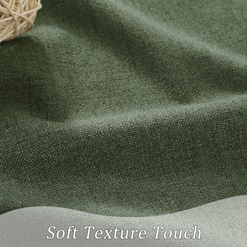 RAIN CITY Dark Olive Green Blackout Curtains Linen 63 Inches Long 2 Panels Set, Back Tab Pleated Look Thermal Insulated Curtains & Drapes for Living Room - Loden/Olive Forest W50 x L63 | Back Tab Thermal Insulated Linen Light Blocking Curtains & Drapes fo